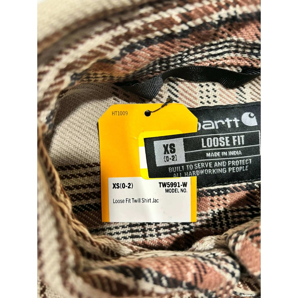 Carhartt Women Loose Fit Twill Shirt Jac Plaid XS TW5991-W Brown Tan New - Picture 2 of 11